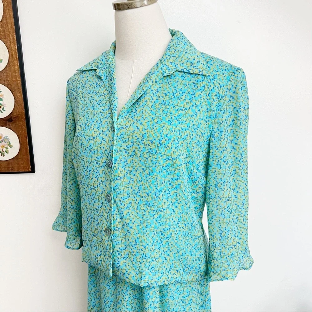 90s Chiffon Patterned Matching Skirt & Top Set size 8 medium